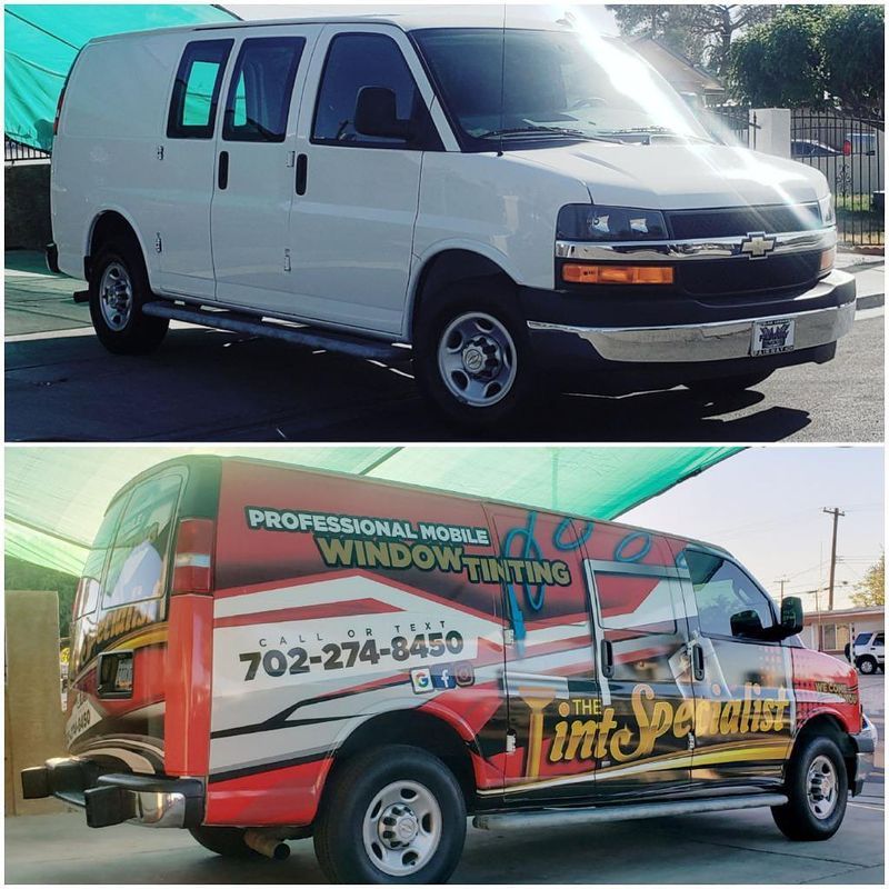 The Tint Specialist - mobile tinting van before and after custom Las Vegas wrap